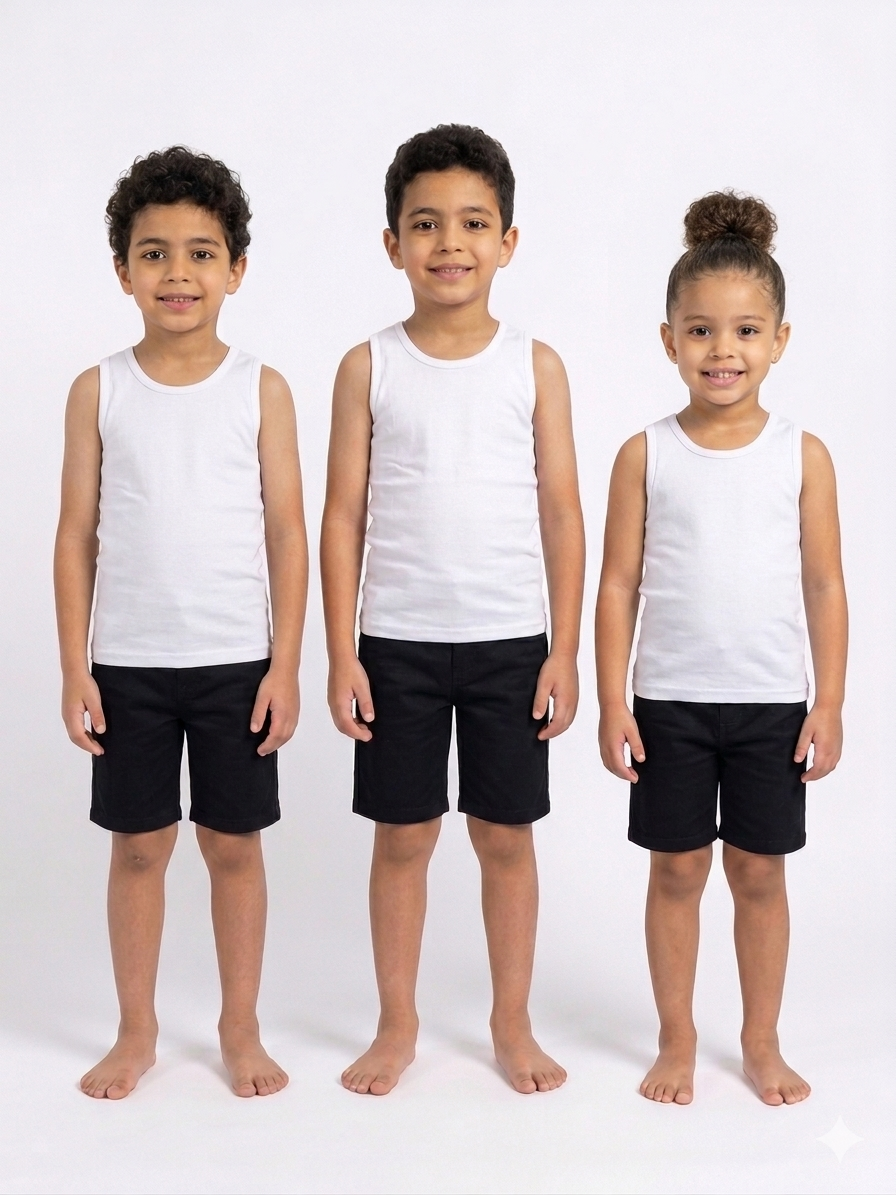 A Pack Of 3 Pieces Sleeveless UnderShirt For Unisex Kid's UnderWear Cotton 100% , White