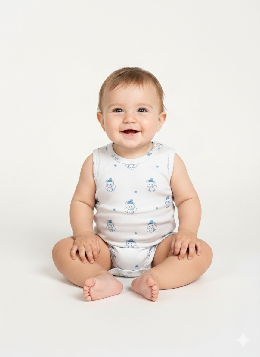 A Pack Of 3 Pieces Sleeveless Baby UnderWear Cotton 100% , Multicolor