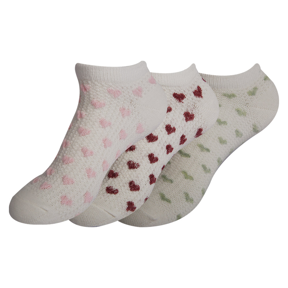 A Pack Of Ankle Socks Printed White, 3 Pieces For Women&Kids
