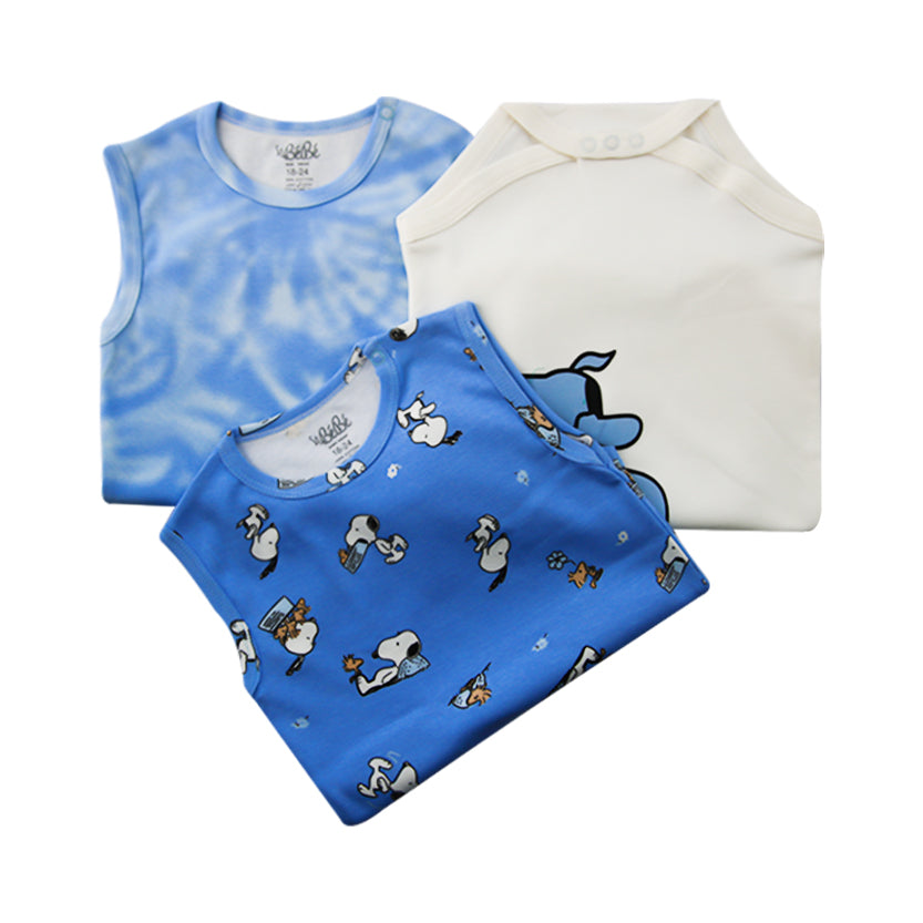 A Pack Of 3 Pieces Sleveeless Baby UnderWear Cotton 100% , MultiColoure