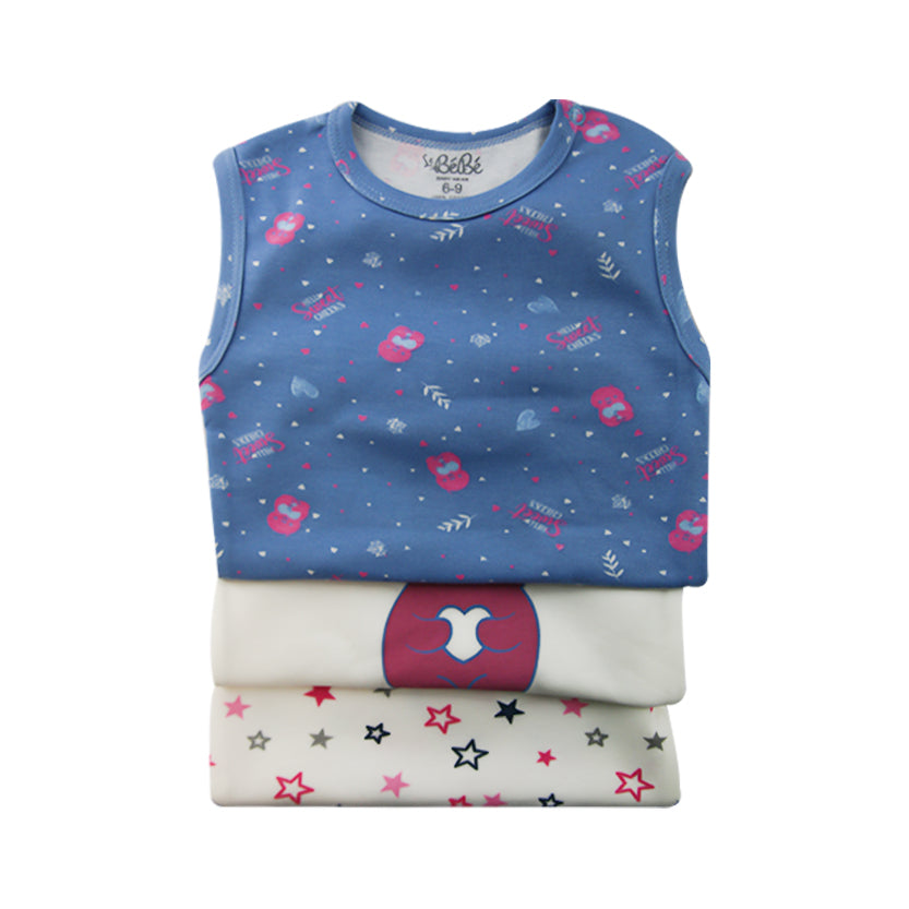 A Pack Of 3 Pieces Sleveeless Baby UnderWear Cotton 100% , MultiColoure