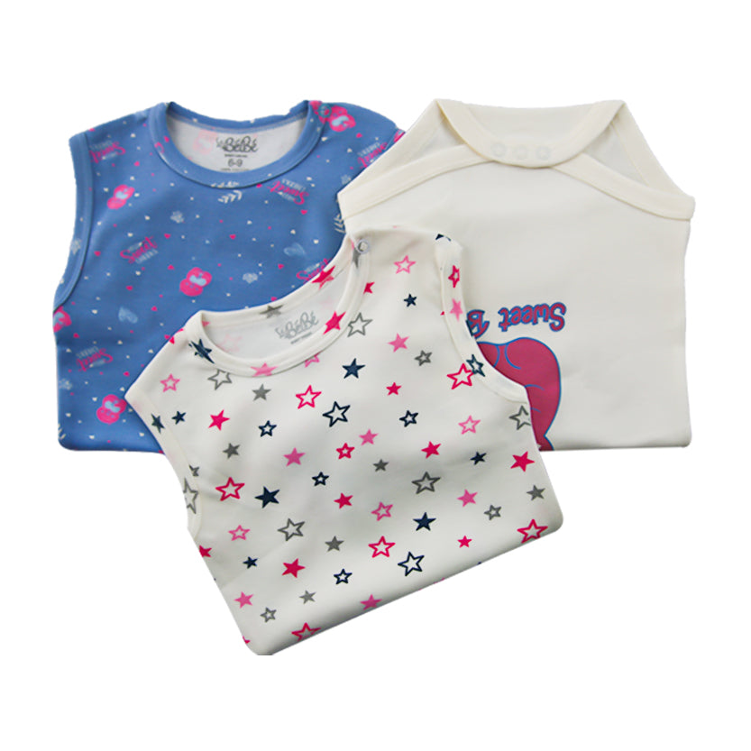 A Pack Of 3 Pieces Sleveeless Baby UnderWear Cotton 100% , MultiColoure