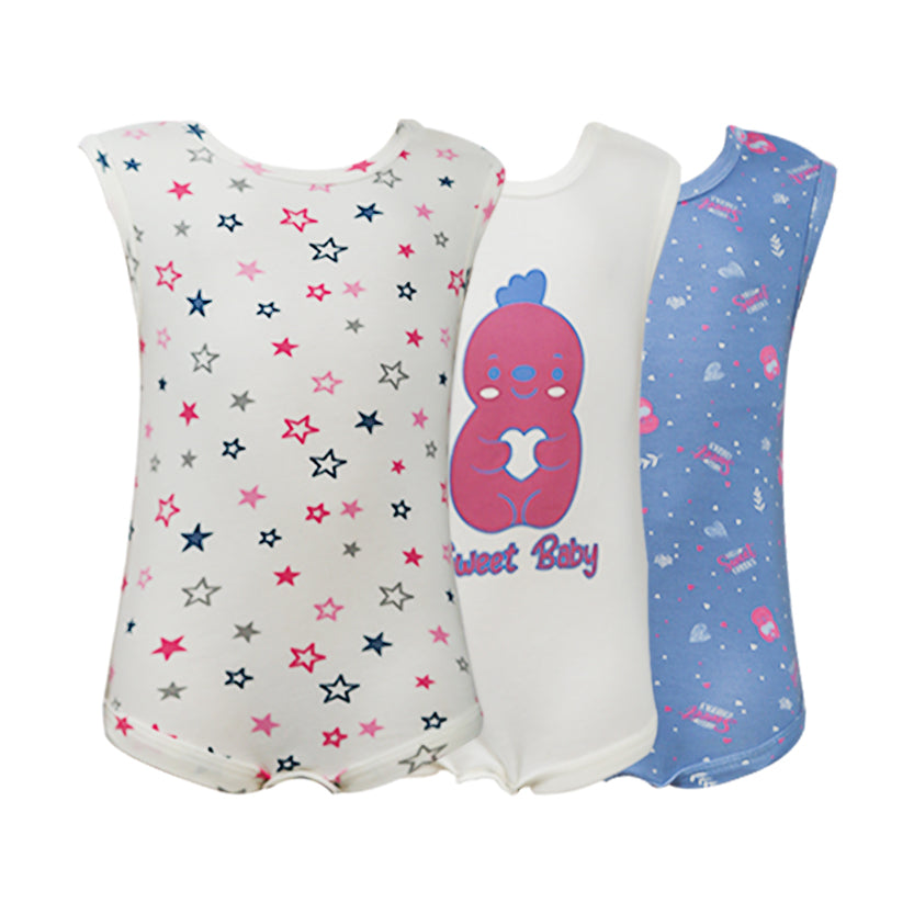A Pack Of 3 Pieces Sleveeless Baby UnderWear Cotton 100% , MultiColoure