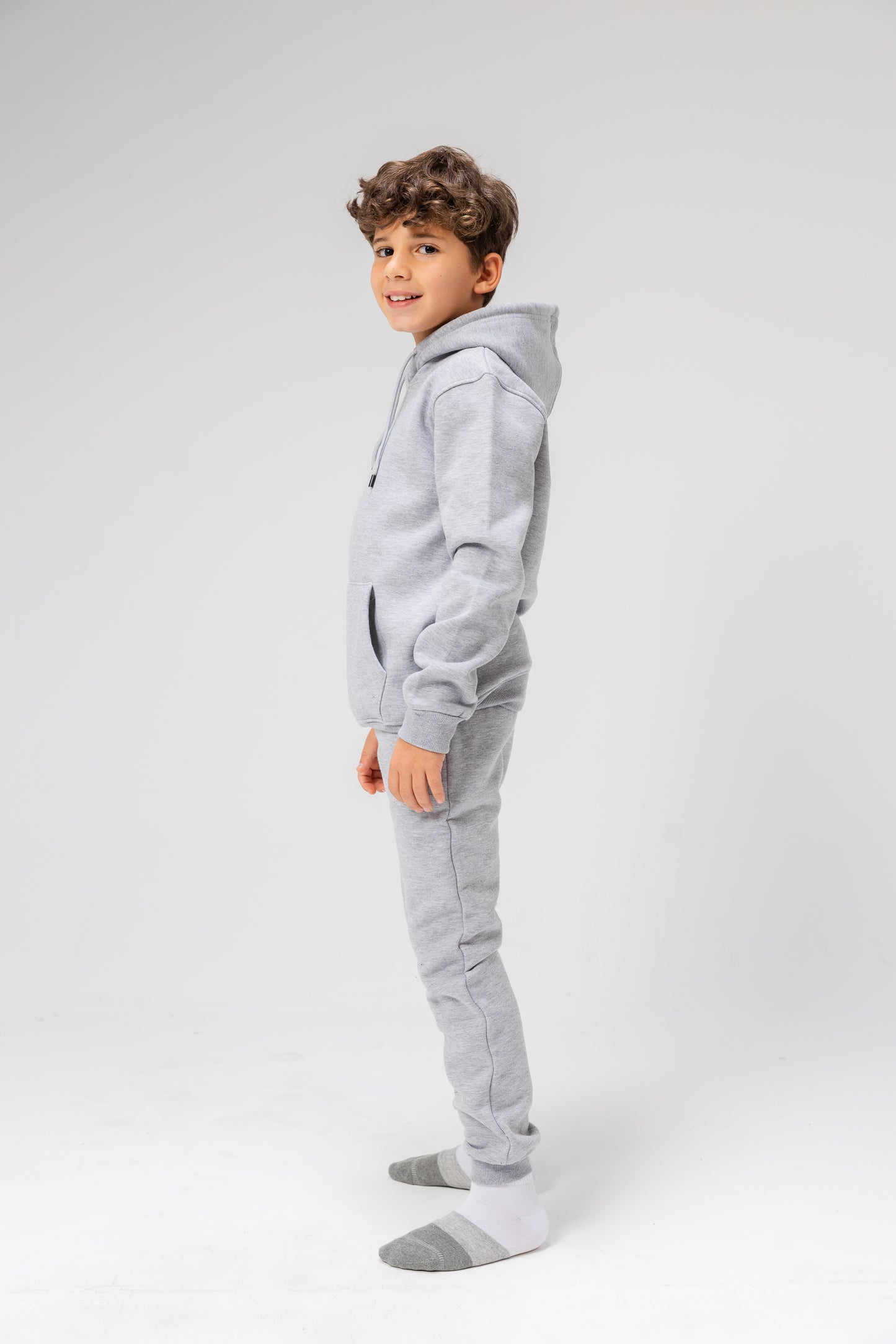 SweatShirt Plain Hoodie Long Sleeve For Kids In Grey