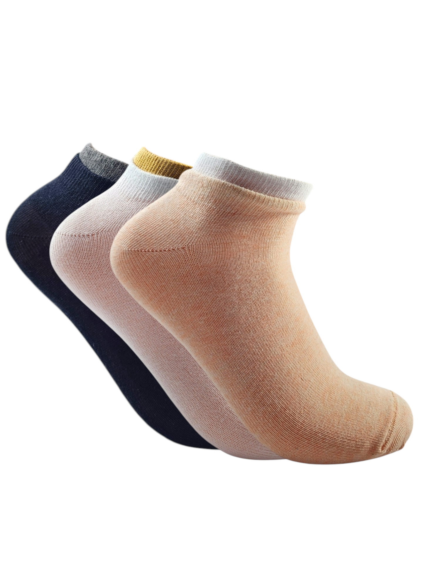 A Pack Of Ankle Socks Colored Hem Multicolor, 3 Pieces For Women