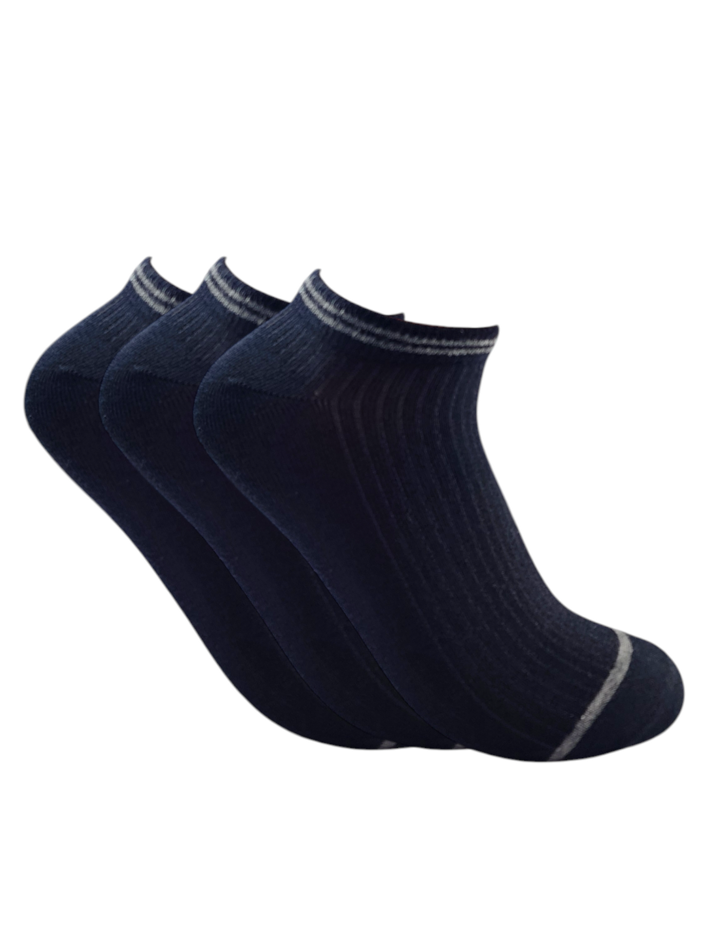A Pack Of Ankle Socks With Stripe Black, 3 Pieces For Women&Kids