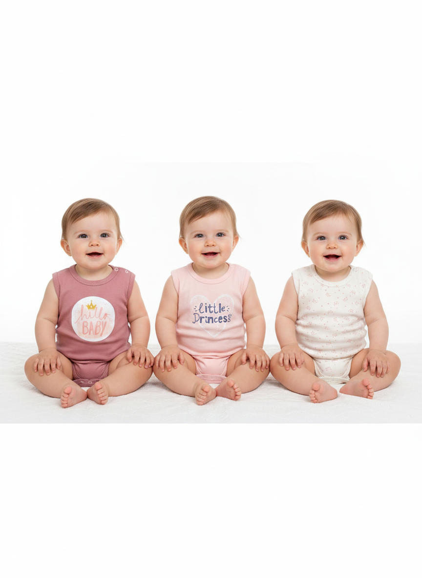 A Pack Of 3 Pieces Sleeveless Baby UnderWear Cotton 100% , Multicolor