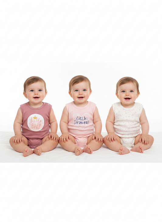 A Pack Of 3 Pieces Sleveeless Baby UnderWear Cotton 100% , MultiColoure