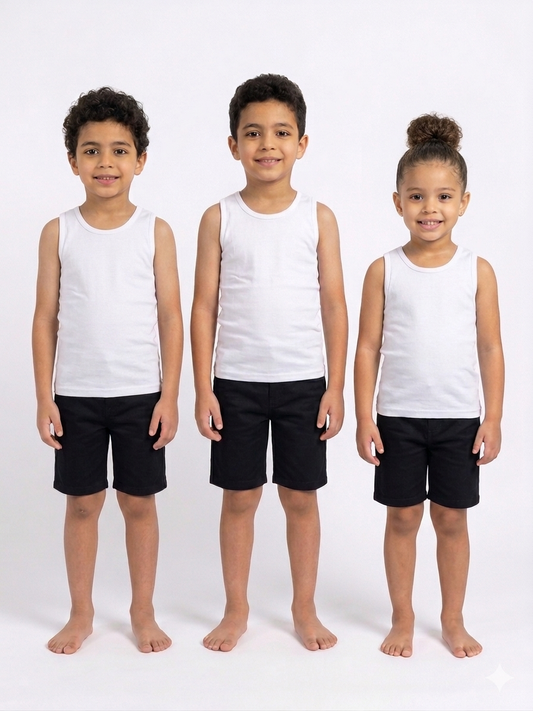 A Pack Of 3 Pieces Sleeveless UnderShirt For Unisex Kid's UnderWear Cotton 100% , White