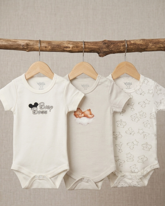 A Pack Of 3 Pieces Half Sleeve Baby UnderWear Cotton 100% , MultiColoure