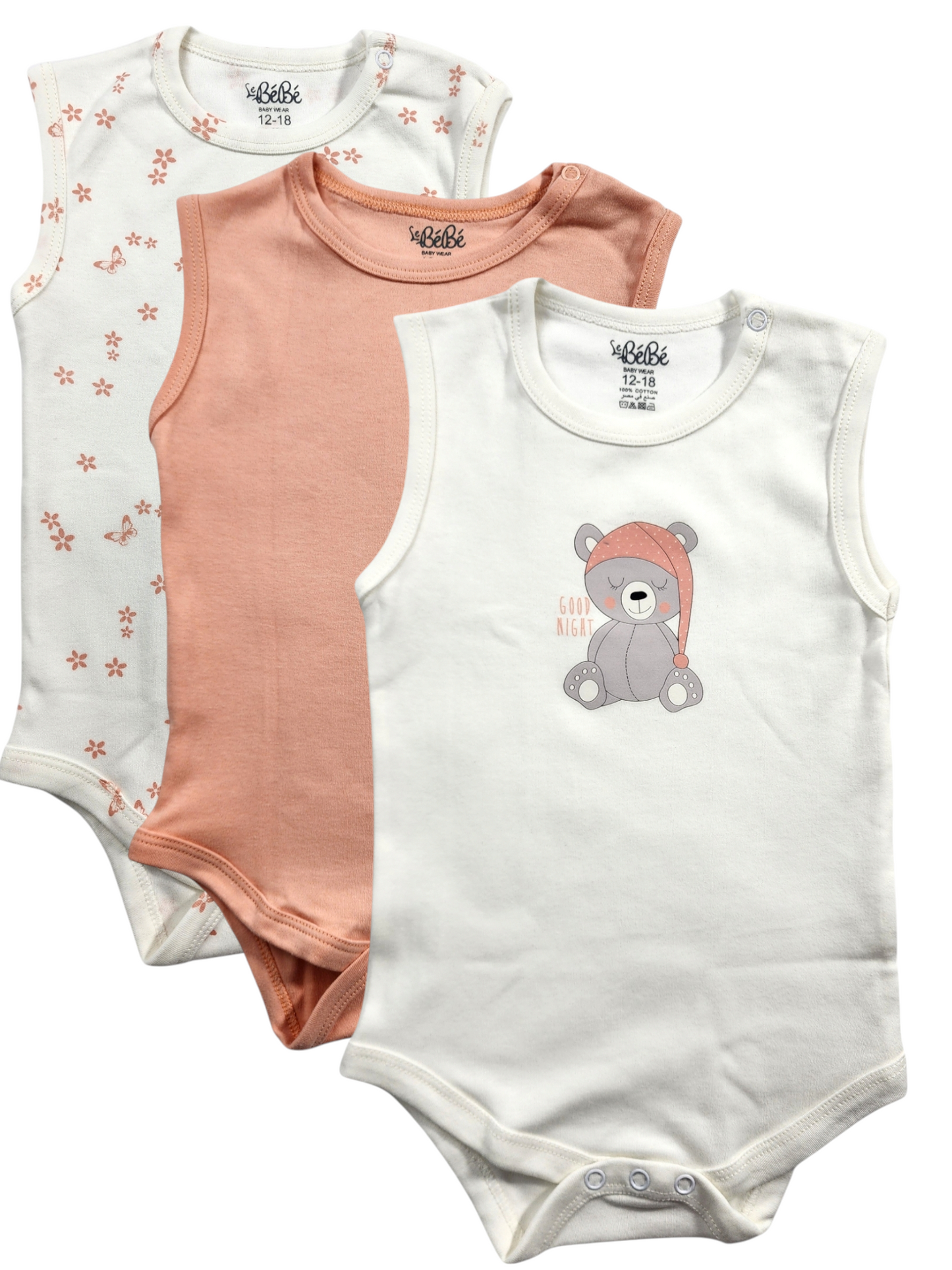 A Pack Of 3 Pieces Sleveeless Baby UnderWear Cotton 100% , MultiColoure