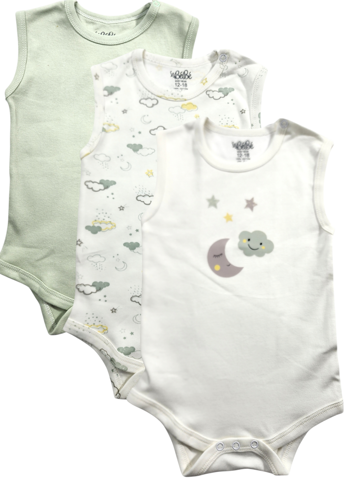 A Pack Of 3 Pieces Sleveeless Baby UnderWear Cotton 100% , MultiColoure