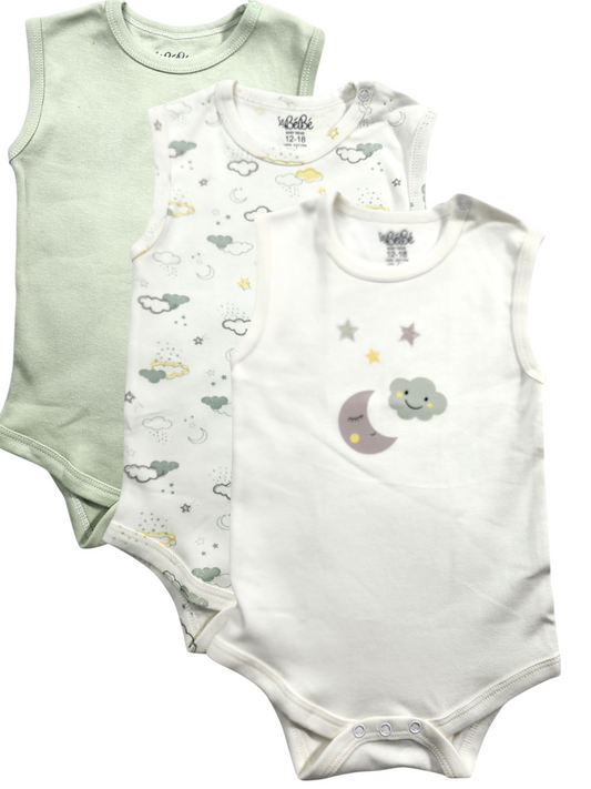 A Pack Of 3 Pieces Sleveeless Baby UnderWear Cotton 100% , MultiColoure