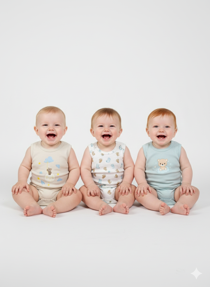 A Pack Of 3 Pieces Sleeveless Baby UnderWear Cotton 100% , Multicolor