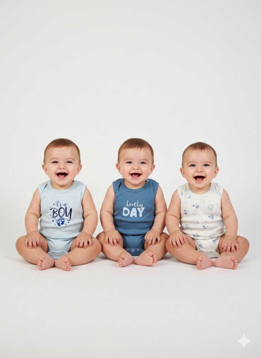 A Pack Of 3 Pieces Sleeveless Baby UnderWear Cotton 100% , Multicolor
