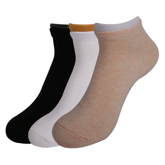 A Pack Of Ankle Socks Multicolor With colored Hem, 3 Pieces For Women