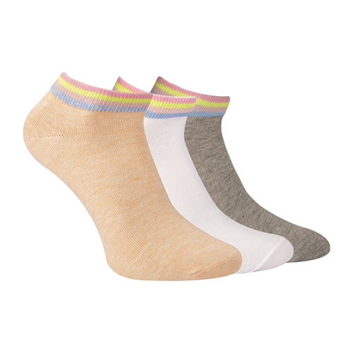 A Pack Of 3 Pieces Ankle Plain Socks MultiColoure For Women