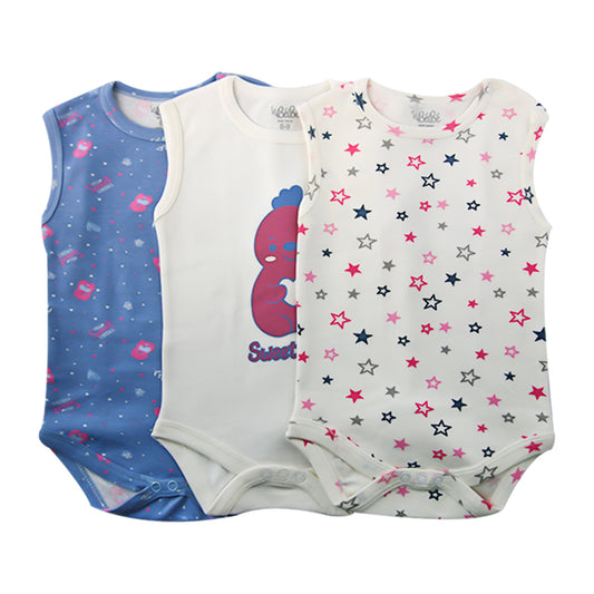 A Pack Of 3 Pieces Sleveeless Baby UnderWear Cotton 100% , MultiColoure