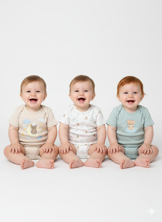 A Pack Of 3 Pieces Half Sleeve Baby UnderWear Cotton 100% , MultiColoure