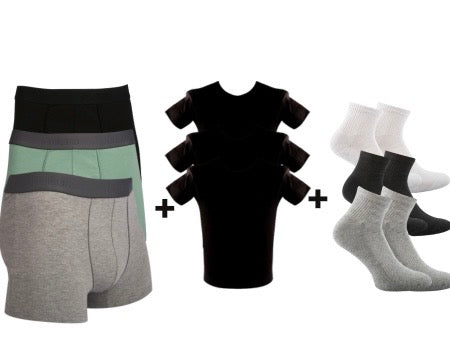 A Pack Of 9 Pieces Contain 3 Pieces From ( Boxers+UnderShirt+Socks)