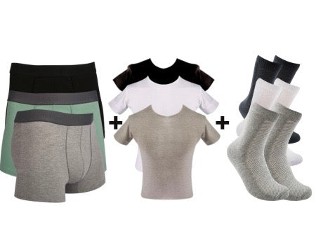 A Pack Of 9 Pieces Contain 3 Pieces From ( Boxers+UnderShirt+Socks)