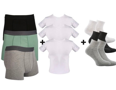 A Pack Of 9 Pieces Contain 3 Pieces From ( Boxers+UnderShirt+Socks)