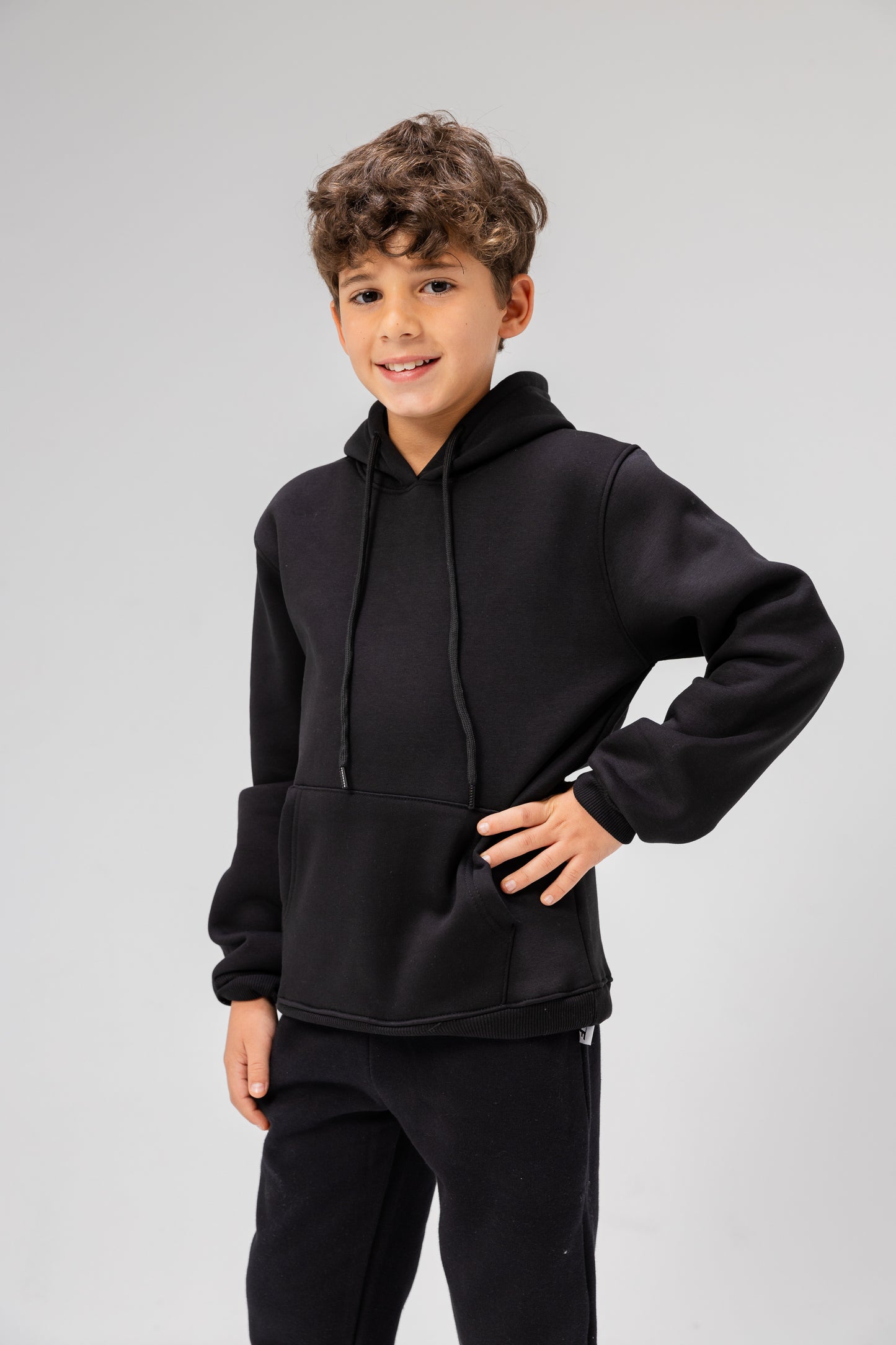 SweatShirt Plain Hoodie Long Sleeve For Kids In Black