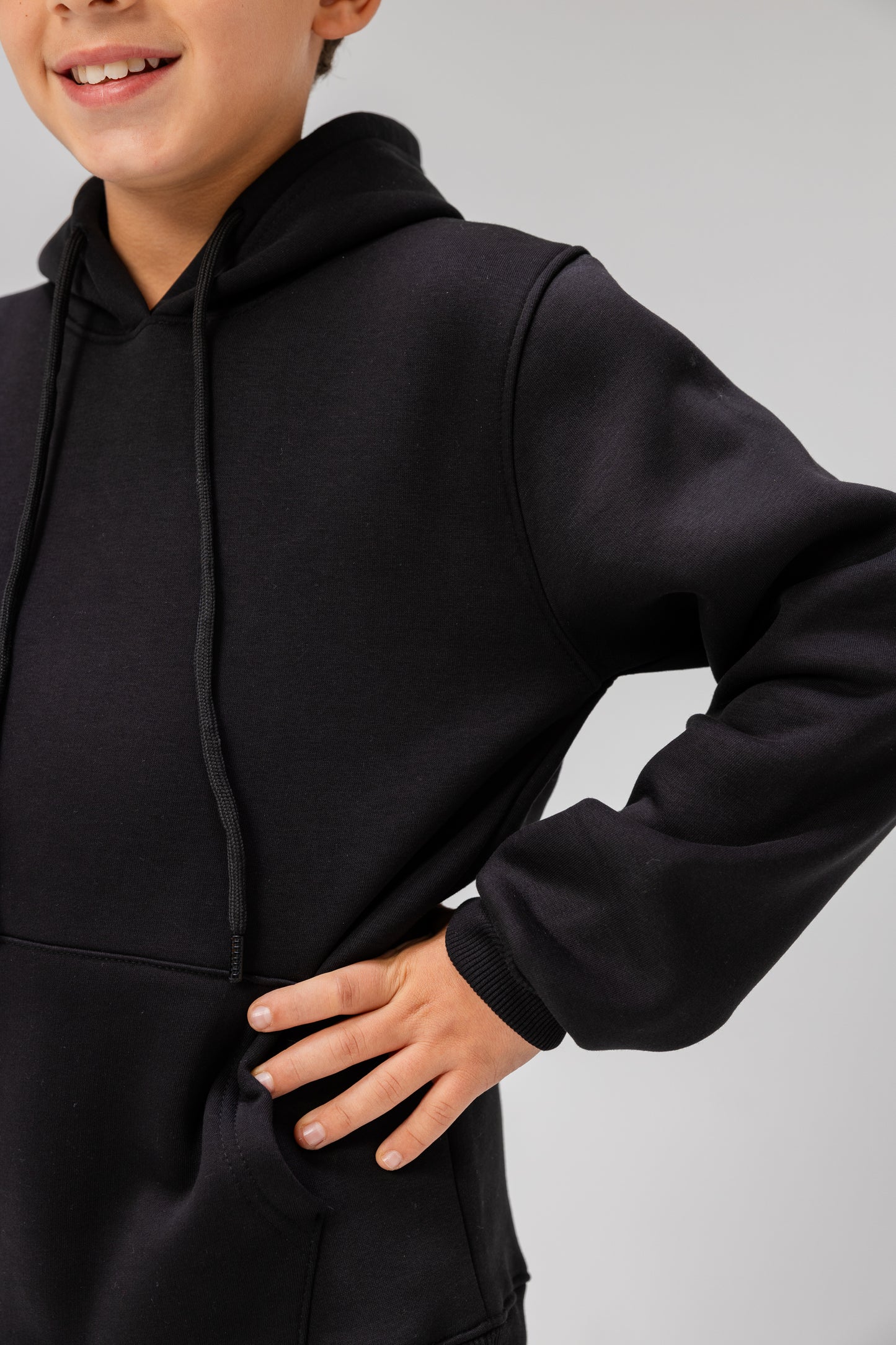 SweatShirt Plain Hoodie Long Sleeve For Kids In Black