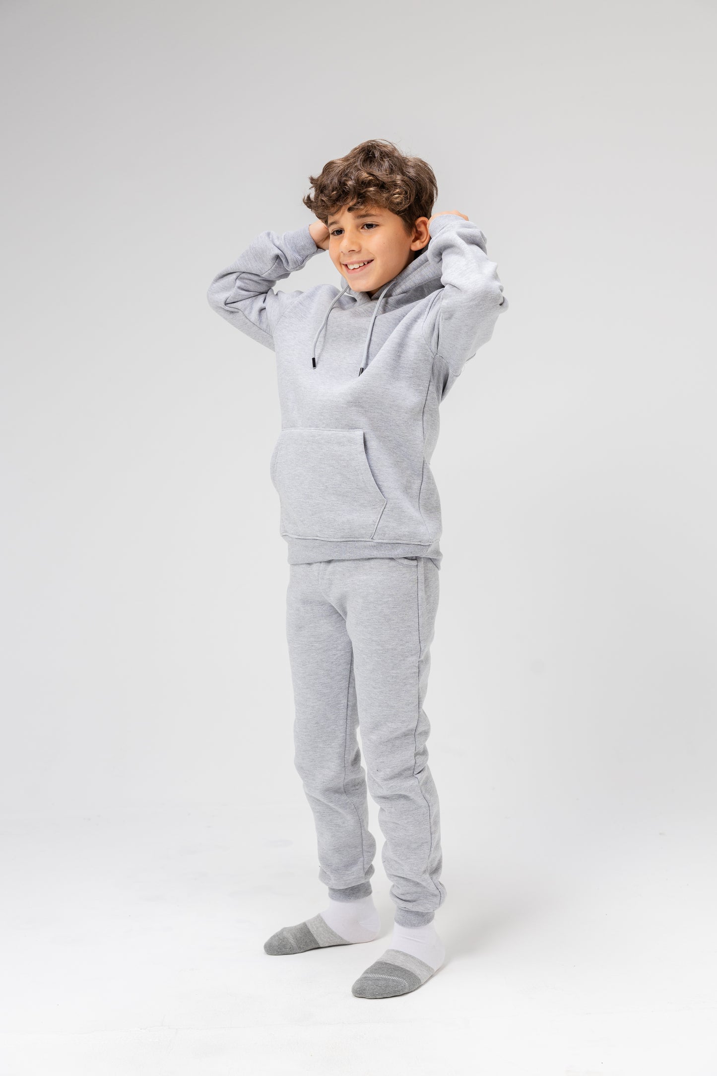 SweatShirt Plain Hoodie Long Sleeve For Kids In Grey