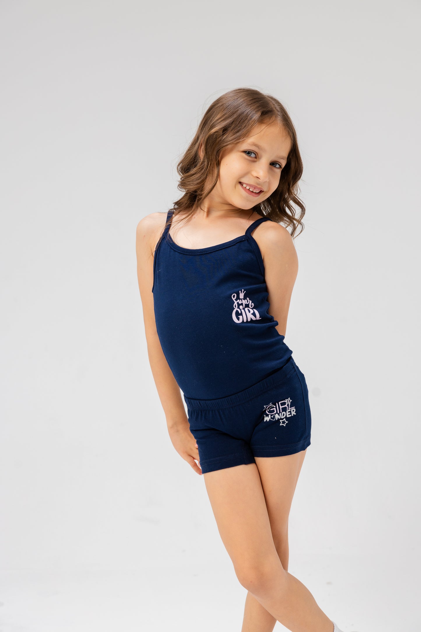 Comfy Girl's High Quality Printed Set ( Top Protel +Short ) Navy