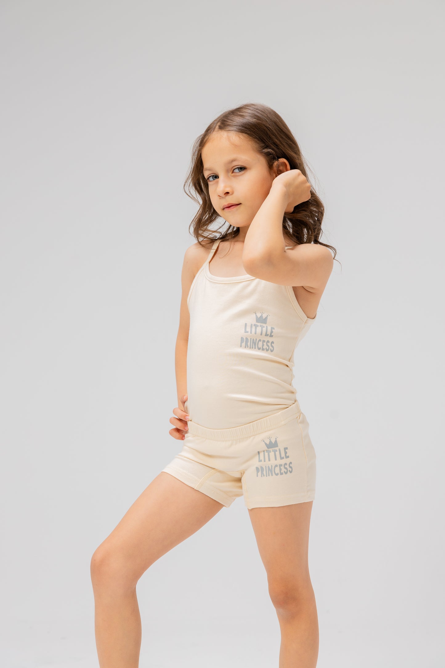 Comfy Girl's High Quality Printed Set ( Top Protel +Short ) Beige
