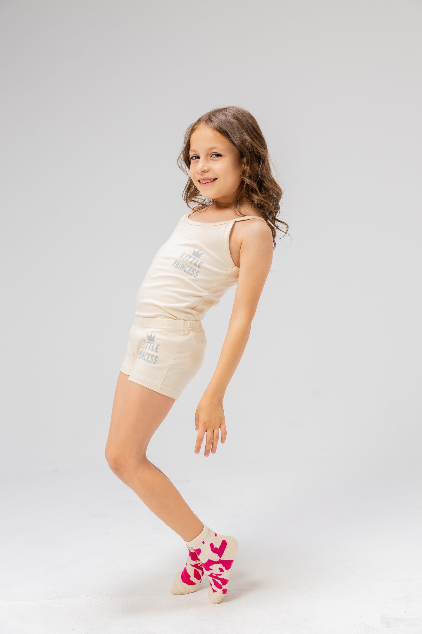 Comfy Girl's High Quality Printed Set ( Top Protel +Short ) Beige