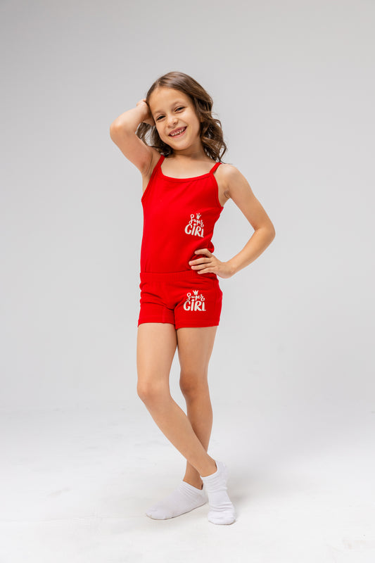 Comfy Girl's High Quality Printed Set ( Top Protel +Short ) Red