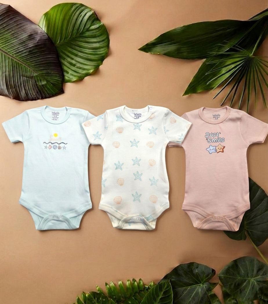 A Pack Of 3 Pieces Half Sleeve Baby UnderWear Cotton 100% , MultiColoure