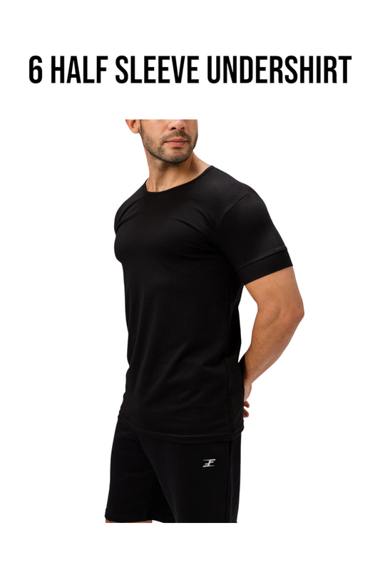 A Pack Of 6 Pieces Contain From ( 6 Half Sleeve UnderShirt) Black For Men
