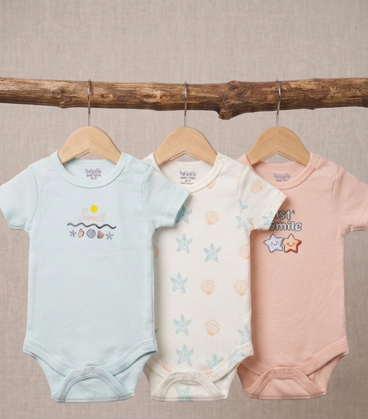A Pack Of 3 Pieces Half Sleeve Baby UnderWear Cotton 100% , MultiColoure