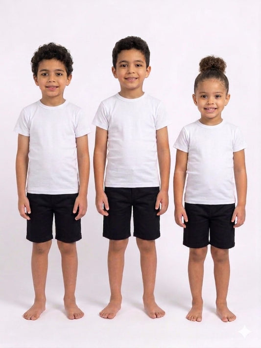 A Pack Of 3 Pieces Half Sleeve UnderShirt For Unisex Kid's UnderWear Cotton 100% , White