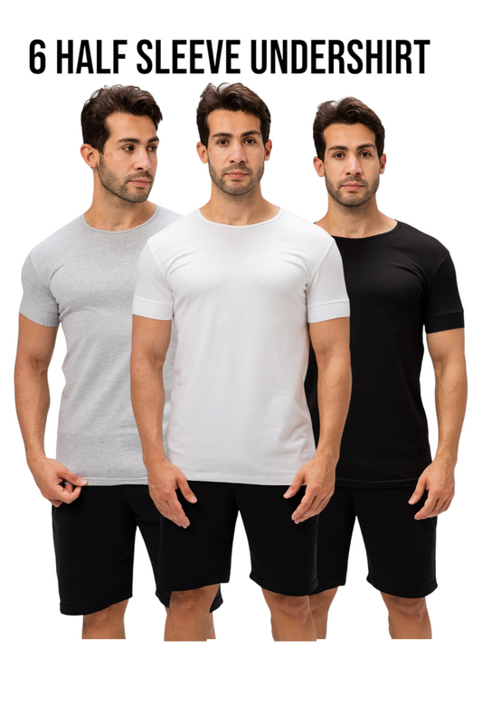 A Pack Of 6 Pieces Contain From ( 6 Half Sleeve UnderShirt) MultiColoure For Men